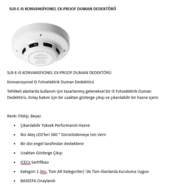 SLR E IS KONVANSİYONEL EX PROOF DUMAN DEDEKTÖRÜ